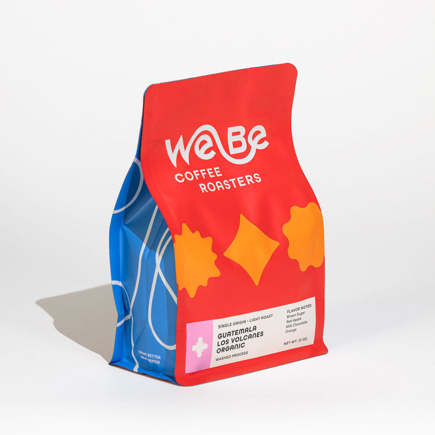 
                  
                    Red WeBe Coffee Roasters bag of Guatemala Los Volcanes, light roast, washed process.
                  
                